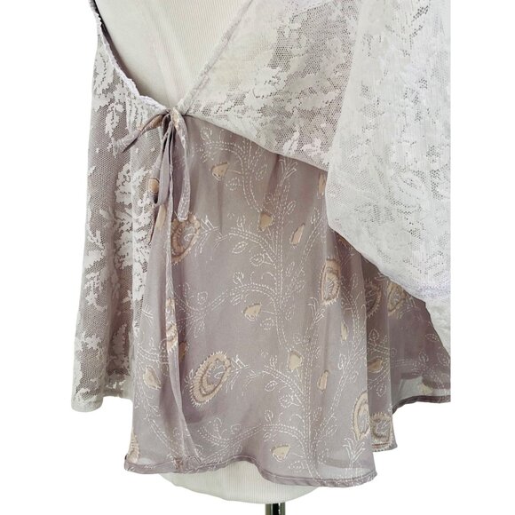 Free People Layered Floral Paisley Lace Lavender Tie Sides Relaxed Top Fairycore - Picture 7 of 16